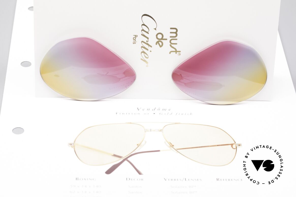 Cartier Vendome Lenses - M Tricolored Sunrise Gläser, Dreifach-Farbverlauf der Gläser wie ein Sonnenaufgang, Passend für Herren und Damen