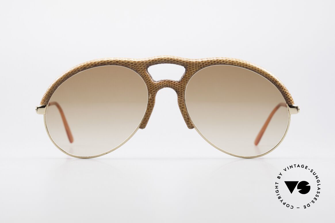 Bugatti 64738 70er Leder Sonnenbrille Echse, Bugatti Designer Luxus-Sonnenbrille aus den 70ern, Passend für Herren