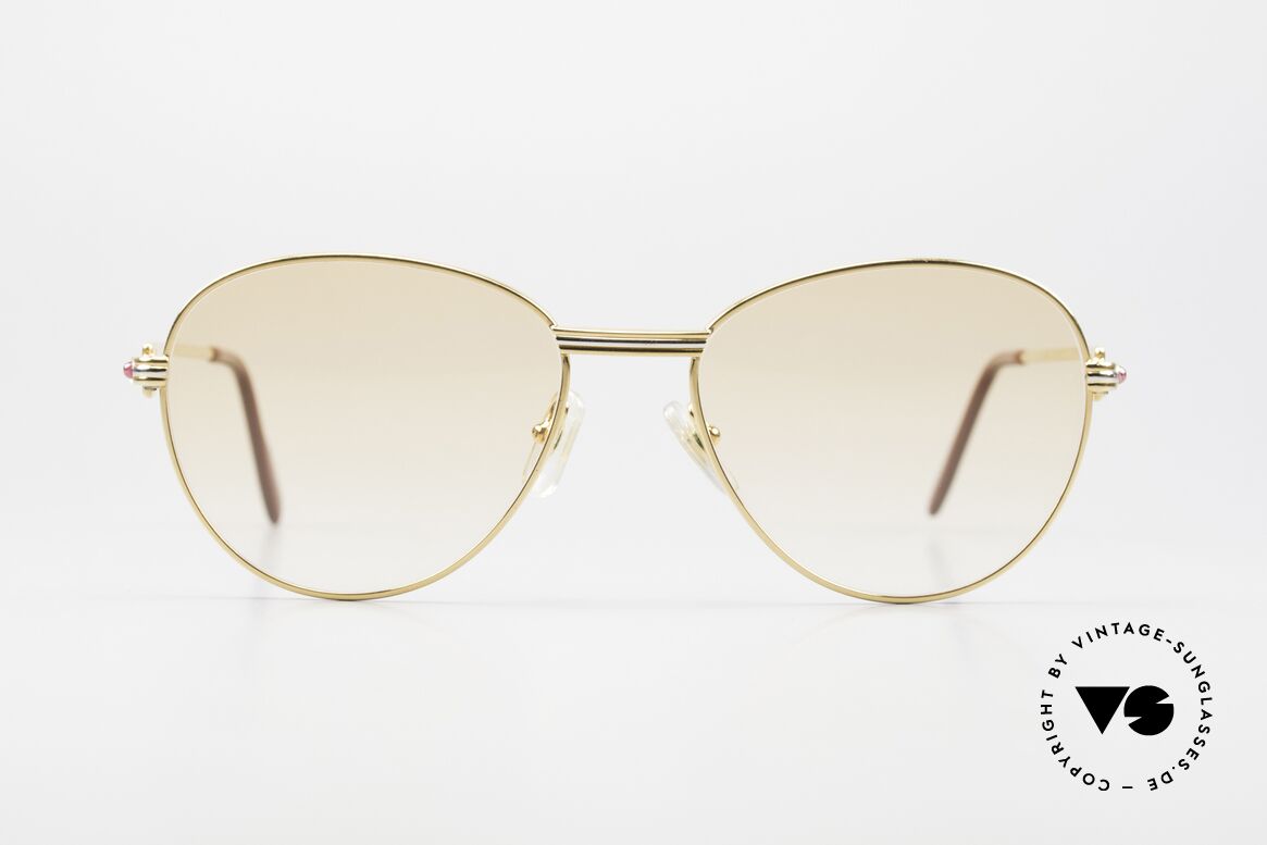 Cartier S Rubis 0,34 ct Echte Rubinen Sonnenbrille 80er, runde Cartier Luxus-Sonnenbrille in Größe 55°18, Passend für Damen