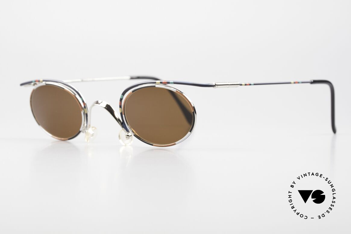 Casanova LC31 Ovale Sonnenbrille 1990er, außergewöhnlich: in silber-schwarz mit buntem Muster, Passend für Herren und Damen