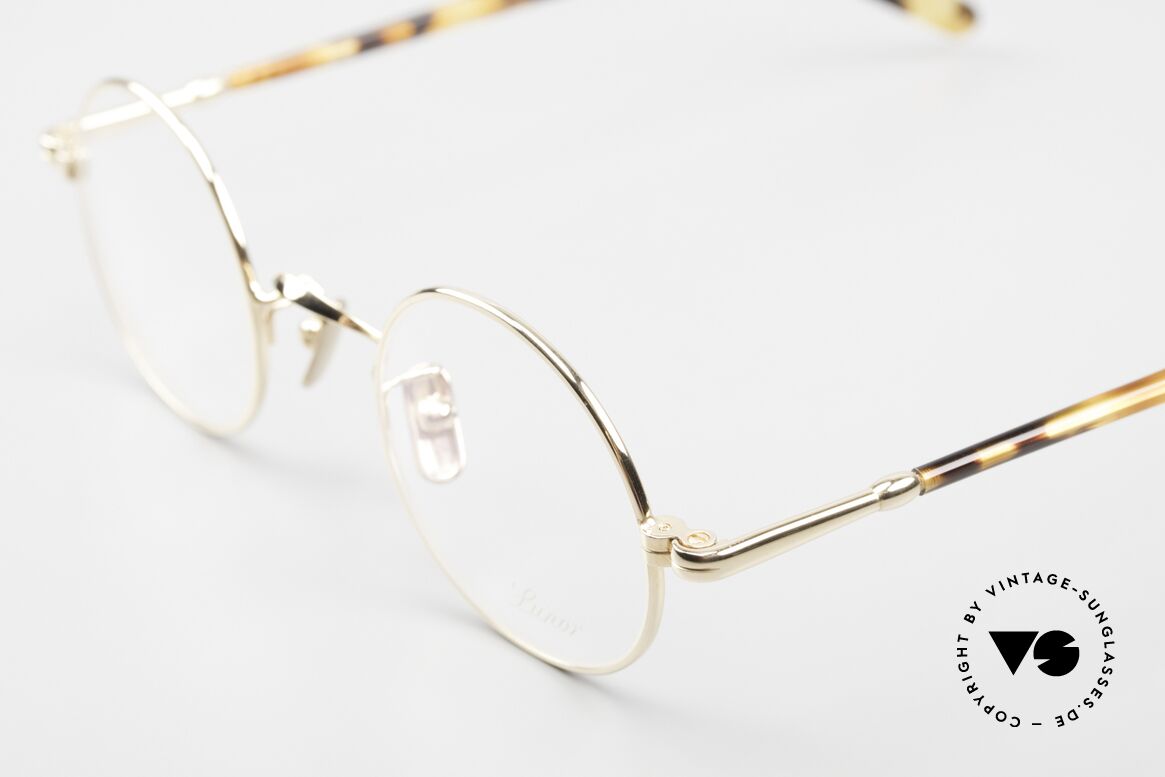 Lunor VA 110 Runde Unisexbrille Gold, Model VA 110: Bügel aus einer Acetat-Metallkombi, Passend für Herren und Damen