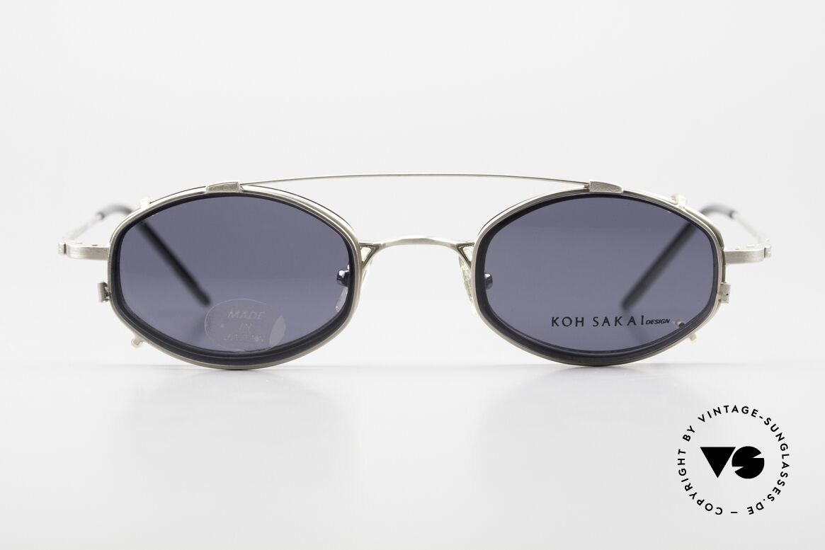 Koh Sakai KS9836 Clip On Titanium Brille 90er, Größe 45-21 mit praktischem Sonnen-Clip / Vorhänger, Passend für Herren und Damen