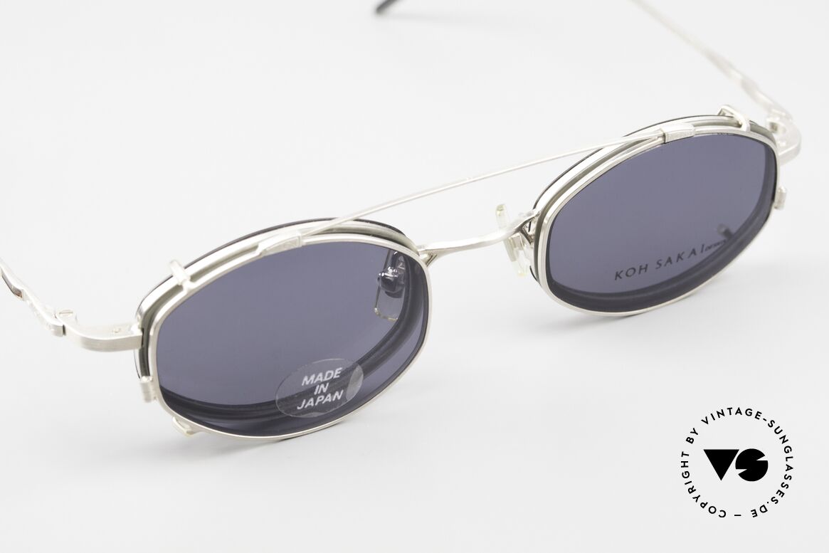 Koh Sakai KS9836 Clip On Titanium Brille 90er, die gesamte Fassung mit aufwändigen kleinen Gravuren, Passend für Herren und Damen