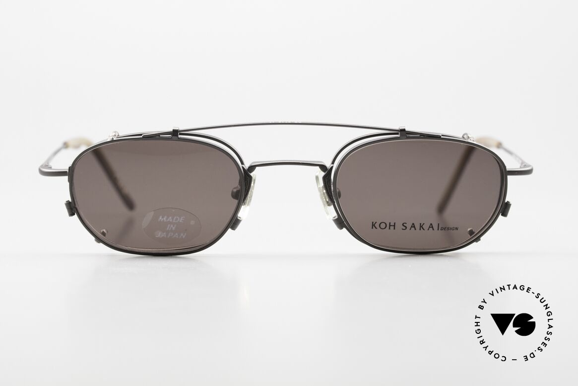 Koh Sakai KS9716 Vintage Unisex Brille 90er, Größe 44-21 mit praktischem Sonnen-Clip / Vorhänger, Passend für Herren und Damen