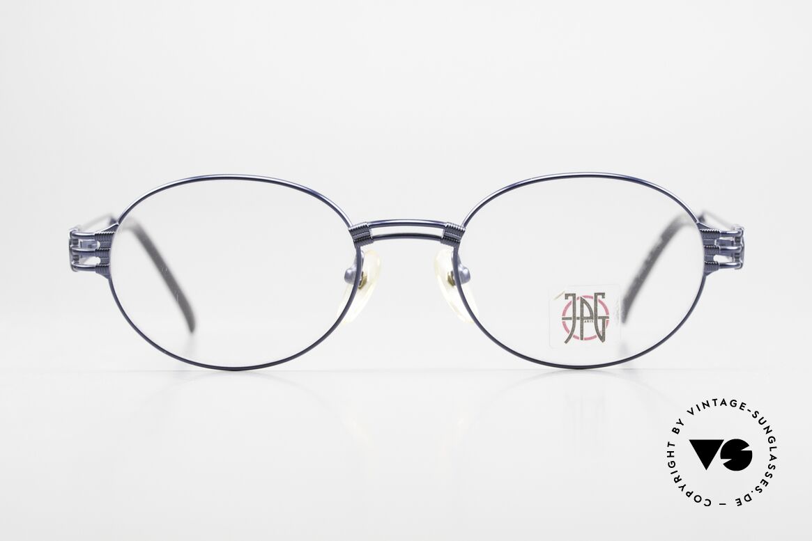 Jean Paul Gaultier 57-5107 90er Brille Blau Metallic, ovales Metallgestell; made in Japan; TOP-Qualität, Passend für Herren und Damen