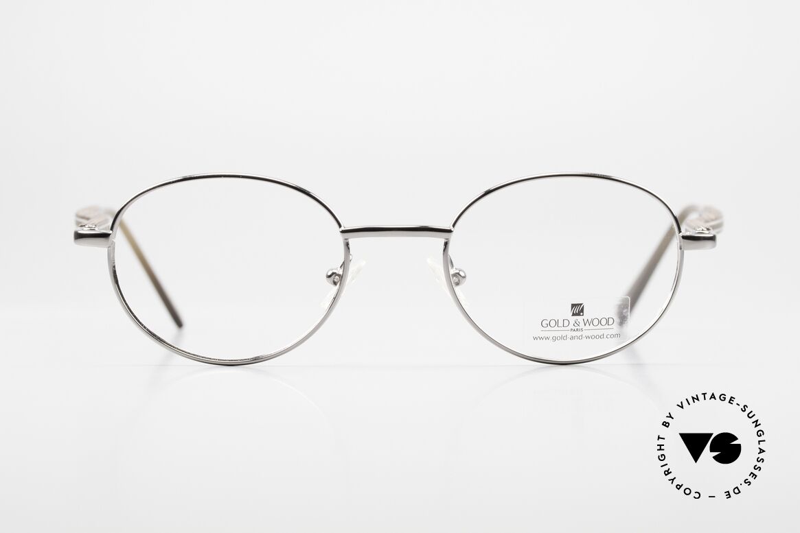 Gold & Wood 409 Luxus Holzbrille Platinum, ovale Holz-Brillenfassung; kostbar platin-plattiert, Passend für Herren und Damen