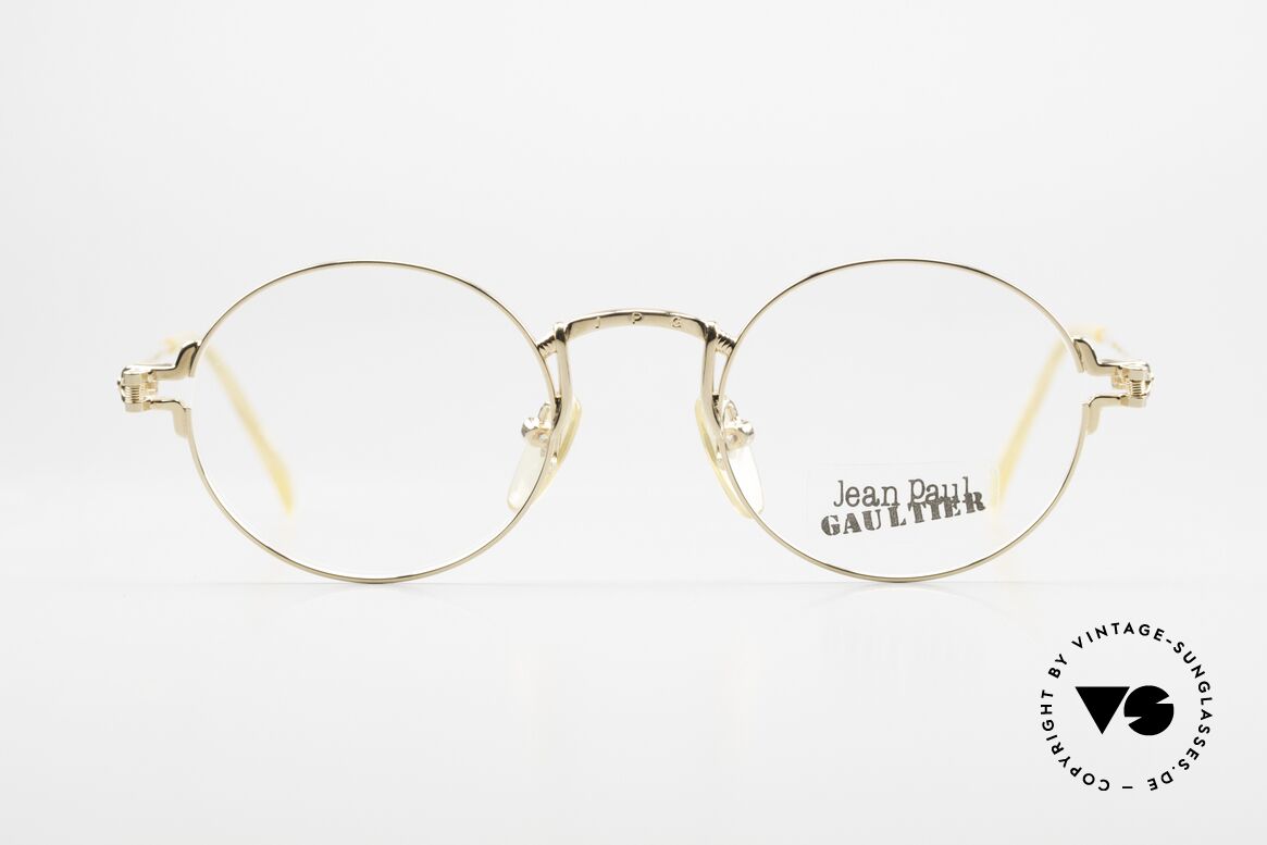 Jean Paul Gaultier 55-3171 Runde 90er Brille Vergoldet, ein bisschen 'John Lennon Stil' - zeitloser Klassiker!, Passend für Herren und Damen