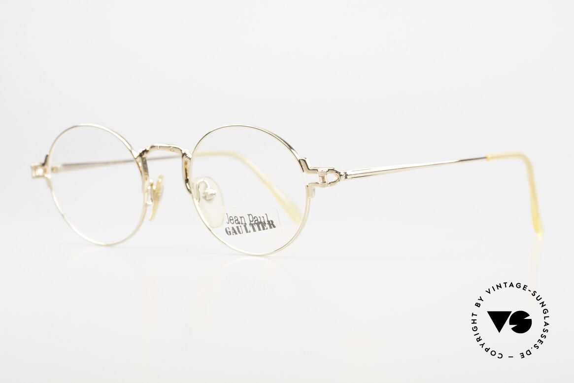 Jean Paul Gaultier 55-3171 Runde 90er Brille Vergoldet, dennoch mit vielen Rahmendetails (typisch Gaultier), Passend für Herren und Damen