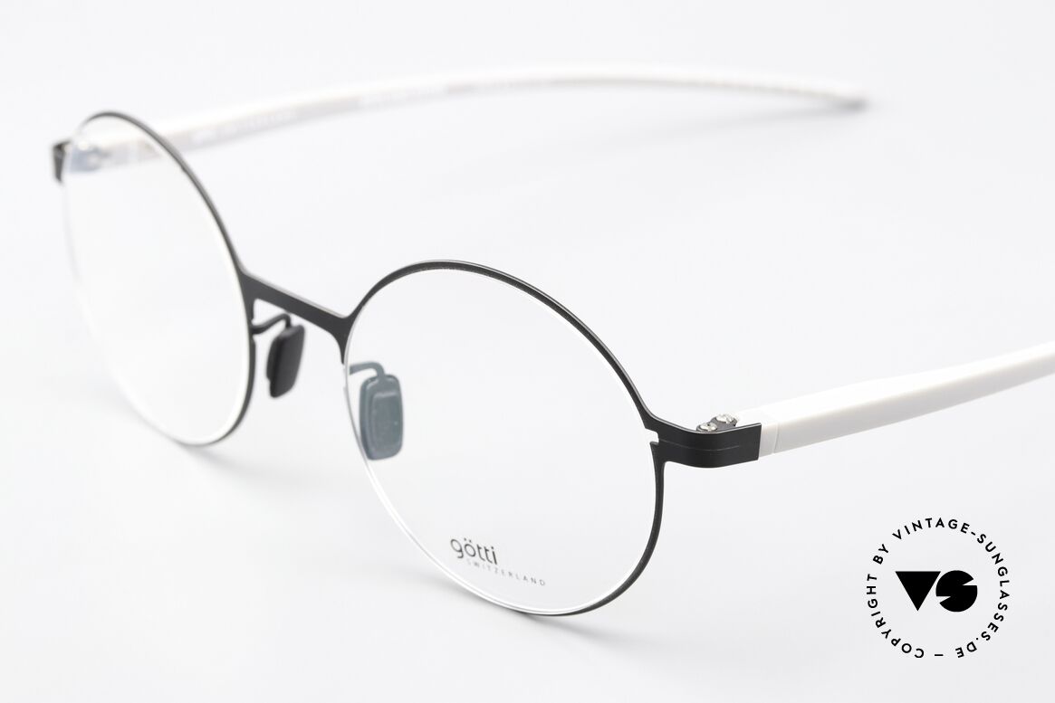 Götti Tamal Superleichte Runde Brille, Front = matt schwarz (BLKM), Bügel = hellgrau (G), Passend für Herren und Damen