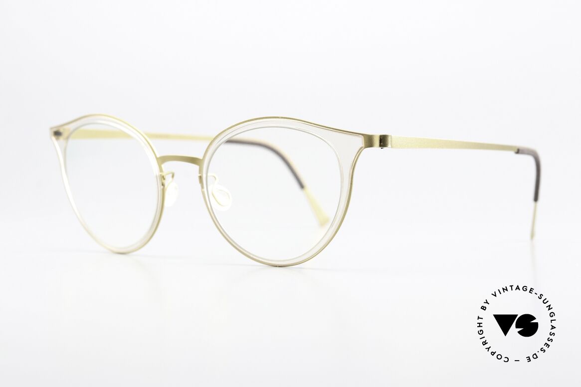 Lindberg 9728 Strip Titanium Cateye Brille Kristall Gold, bezauberndes Design & interessante Materialkombi, Passend für Damen