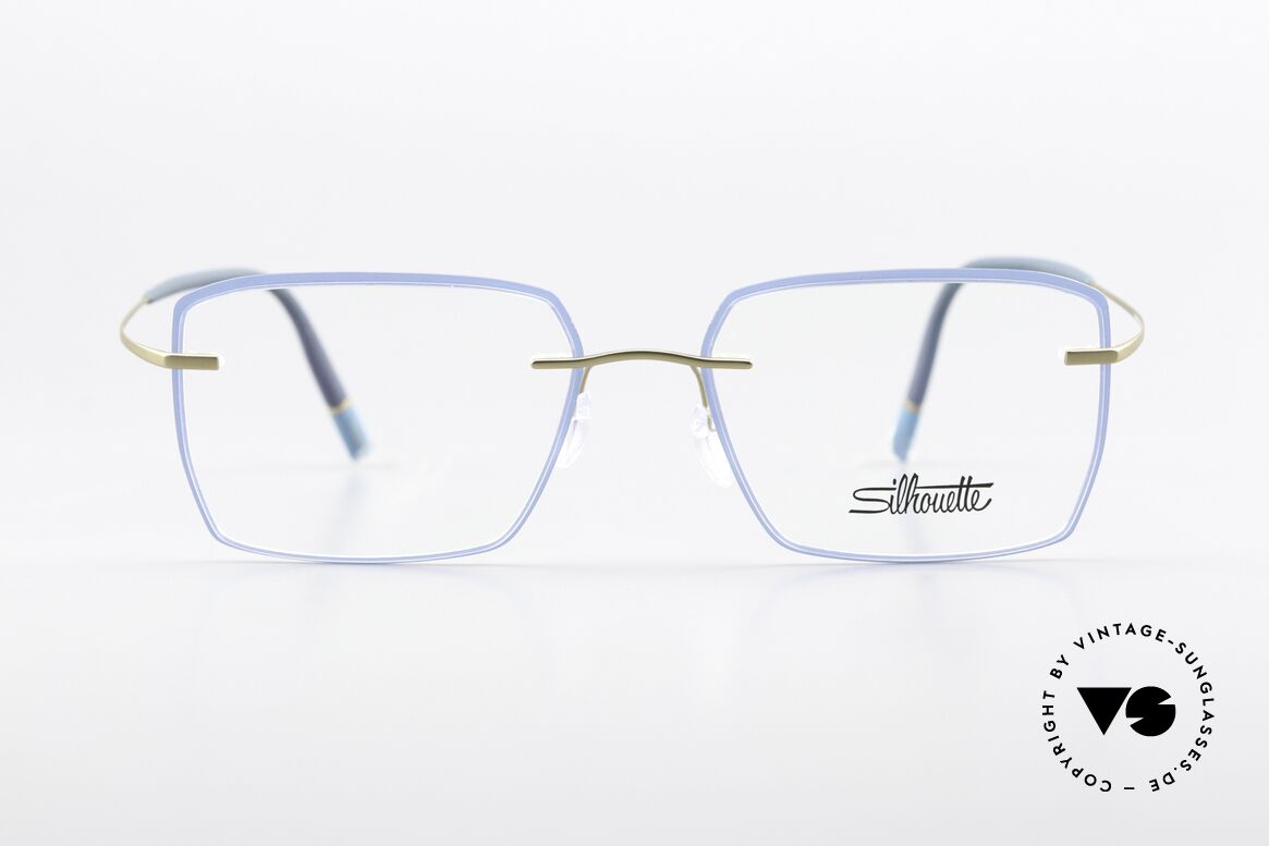 Silhouette 5518 Ozeanblaue Akzente Gold, markant eckige Randlosbrille mit blauen Farbakzent, Passend für Damen