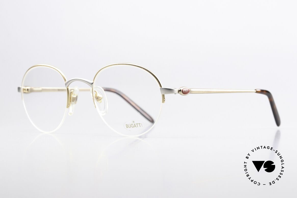 Bugatti 26668 Seltene 90er Panto Brille, mattgold/titanium und flexible Federgelenke, Passend für Herren