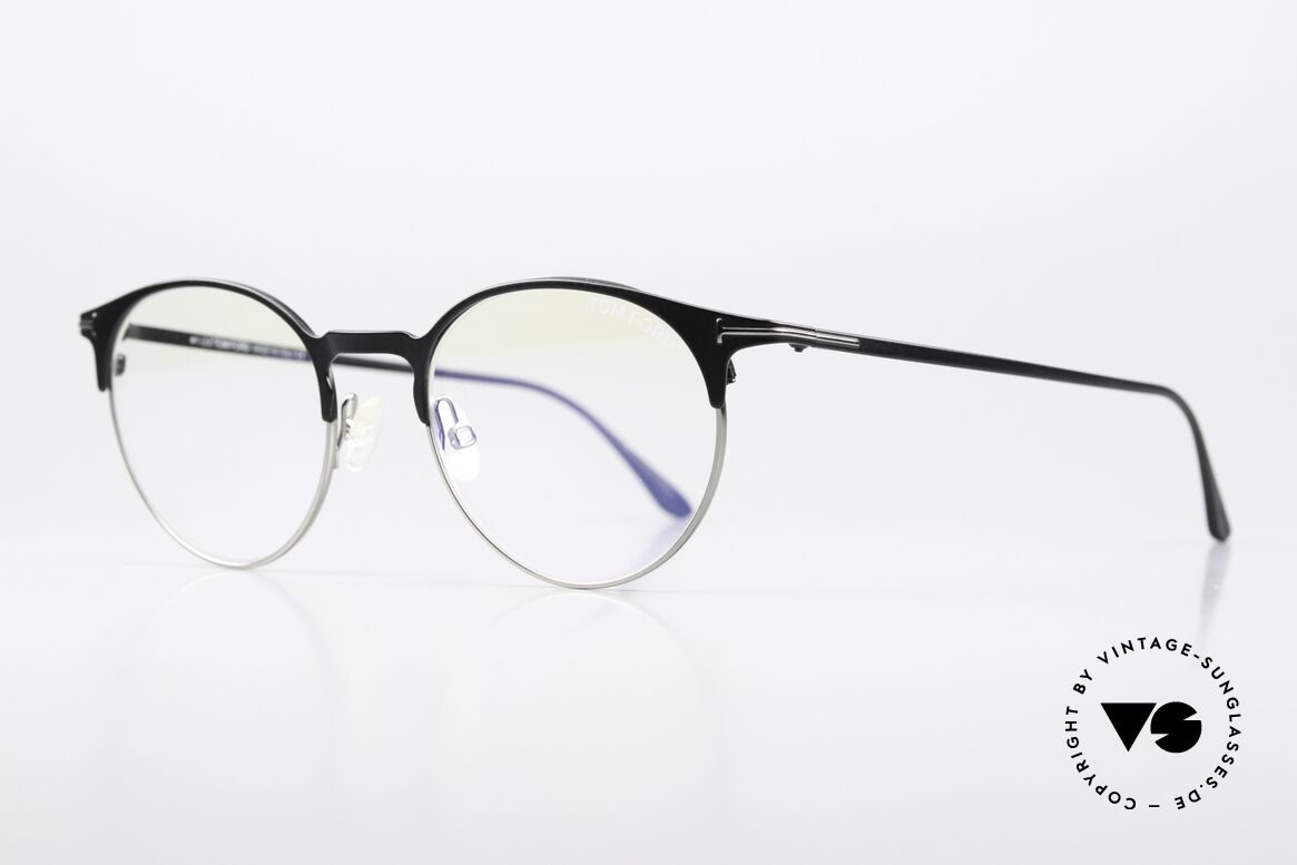 Tom Ford TF5548 Unisex Designerbrille Panto, klassisch in Farbe (mattschwarz/silber) und Form, Passend für Herren und Damen