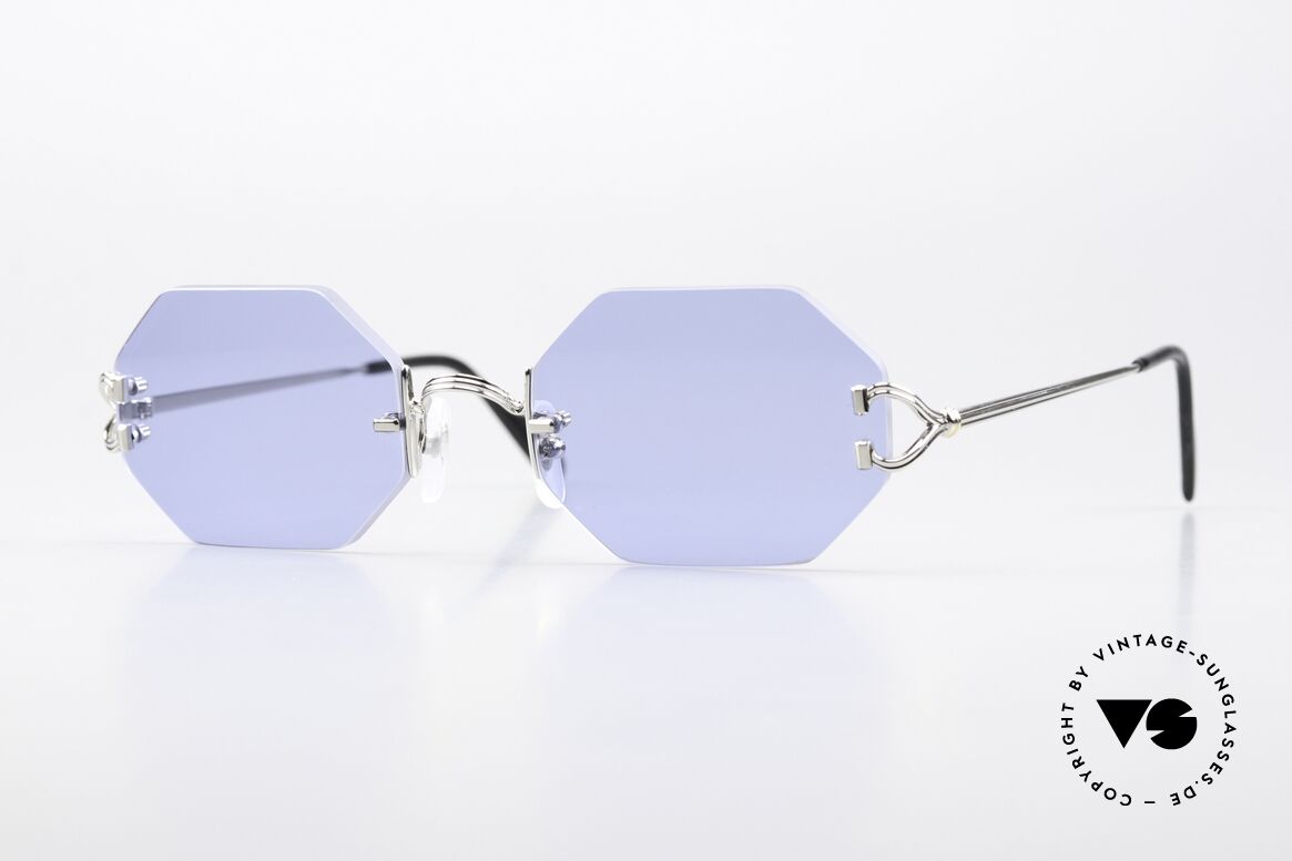 Cartier Rimless Octag Platinum Portofino Dekor, achteckige CARTIER Luxus-Sonnenbrille von 1997, Passend für Herren und Damen