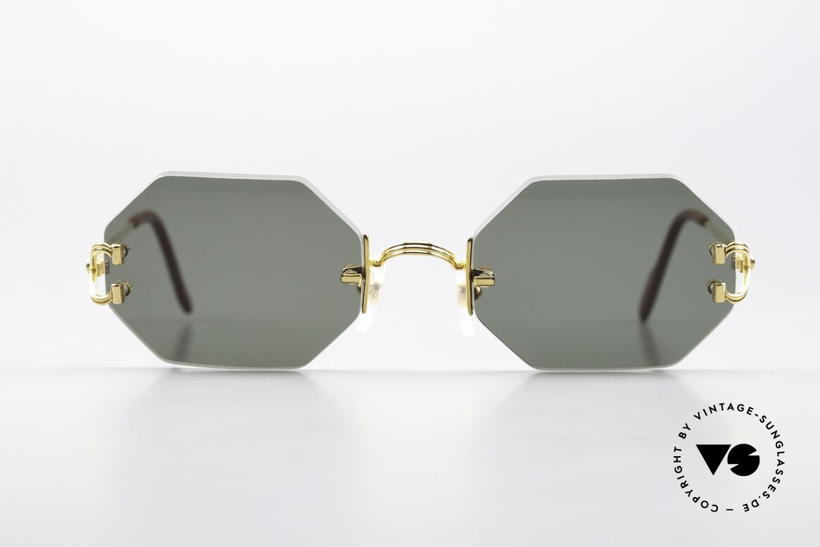 Cartier Rimless Octag Achteckige Sonnenbrille 90er, Portofino Modell mit neuen OCTAG Sonnengläsern, Passend für Herren und Damen