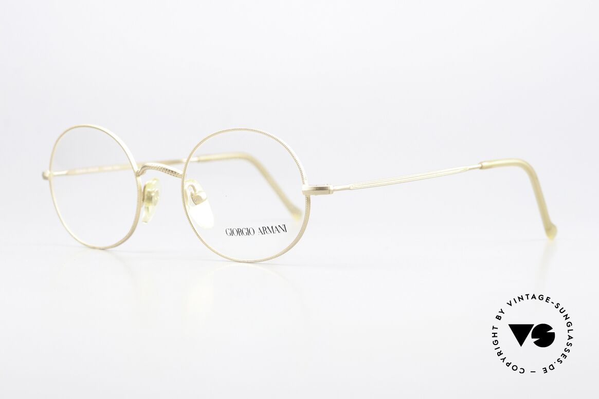 Giorgio Armani 134 Vintage Brille Zeitlos Rund, mattgoldener Rahmen mit vielen kleinen Gravuren, Passend für Herren und Damen