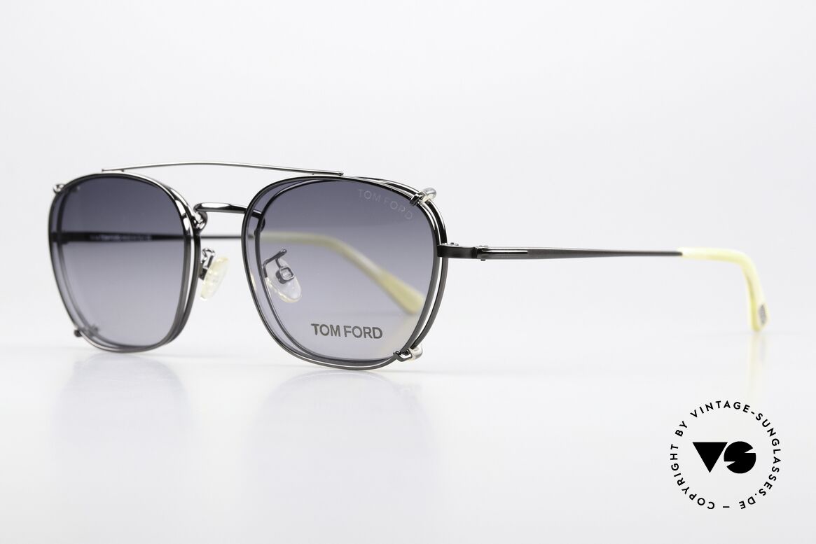 Tom Ford TF5335 Designerbrille Mit Clip On, interessante Rahmenfarbe (ruthenium / gunmetal), Passend für Herren und Damen