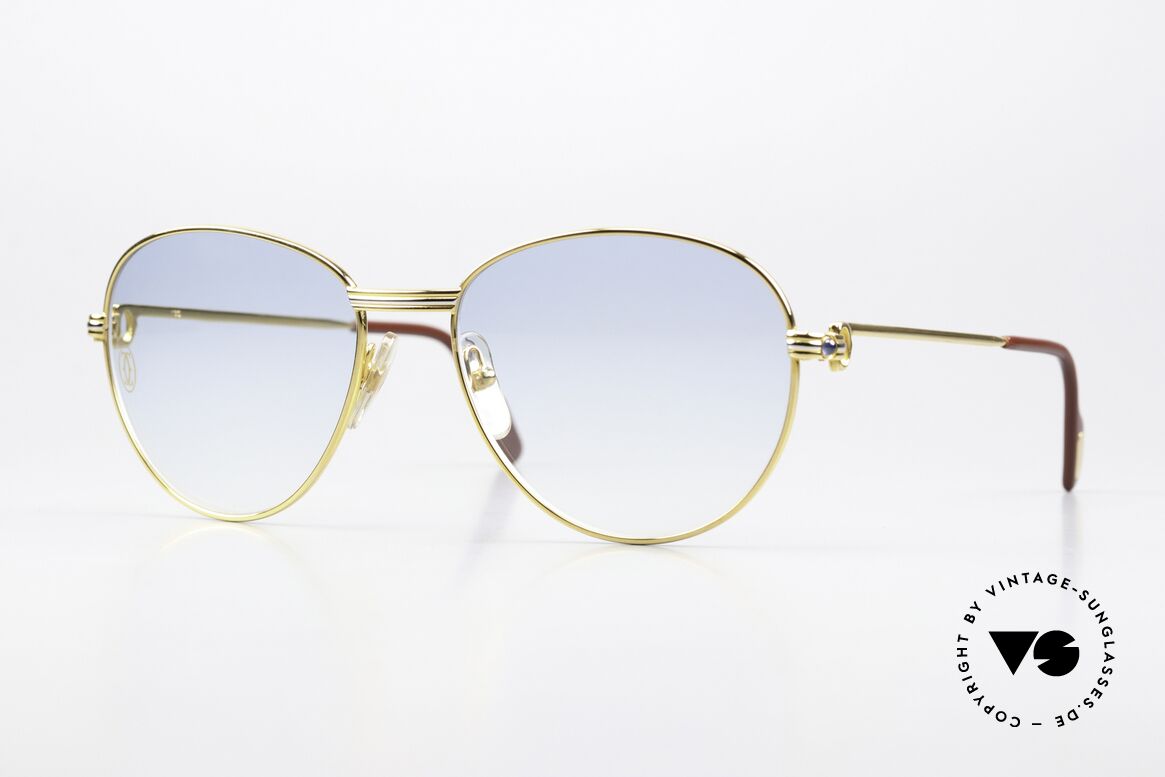 Cartier S Saphirs 0,94 ct - L Ultra Seltene 57mm Version, runde 80er Cartier Edelstein Luxus-Sonnenbrille, Passend für Damen