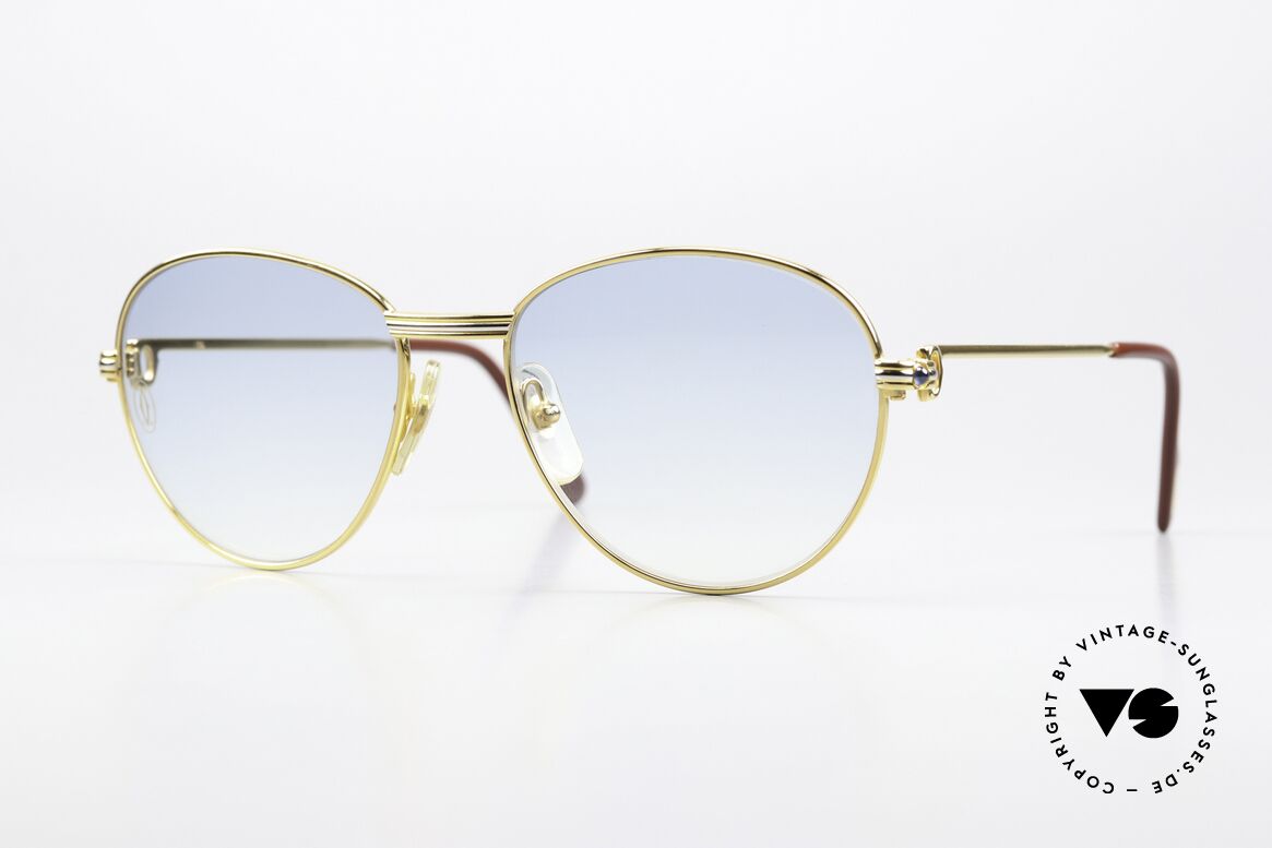 Cartier S Saphirs 0,94 ct - M Echte Saphir Sonnenbrille, runde 80er Cartier Edelstein Luxus-Sonnenbrille, Passend für Damen