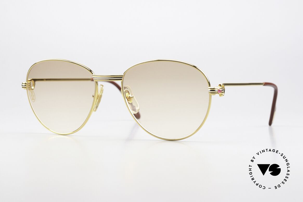 Cartier S Rubis 0,34 ct - M Echte Rubinen Brille 1988, runde 80er Cartier Edelstein Luxus-Sonnenbrille, Passend für Damen