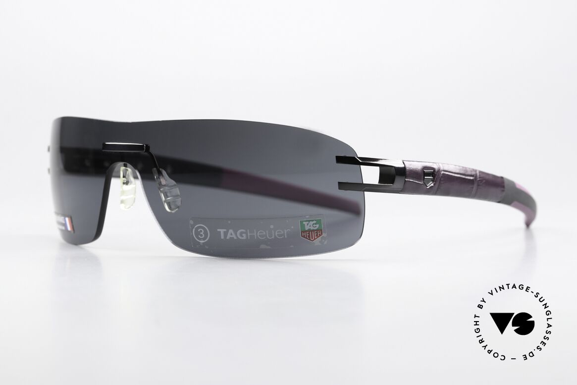 Tag Heuer L-Type 0452 Alligator-Leder Sonnenbrille, Farbe 03 = Anthracite Ceramic / Purple Leather, Passend für Herren