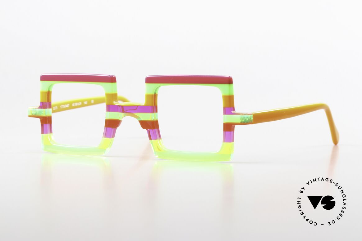 Wissing 3273 Verrückte Brille Bunt Eckig, mehrschichtiger Azetat-Rahmen, made in Germany, Passend für Herren und Damen