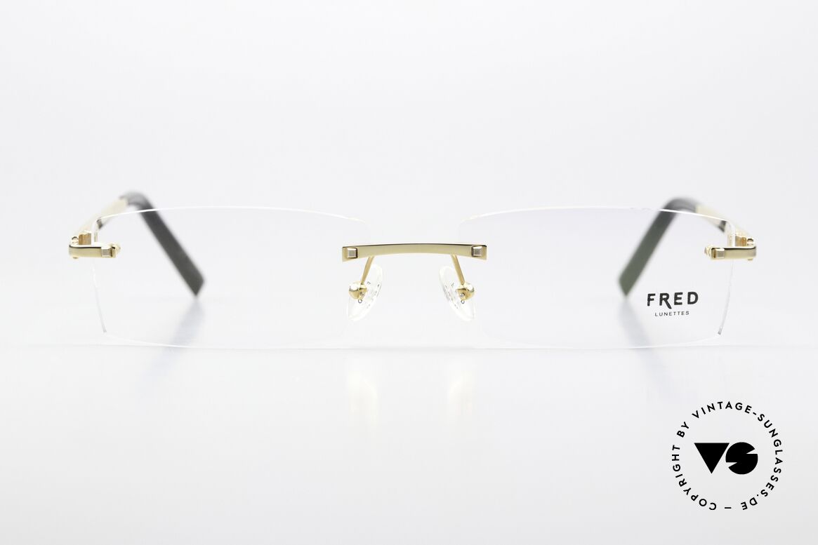 Fred Jamaique F4 Randlose Luxus Brille Eckig, color "056" = champagne gold / braunes Leguan-Leder, Passend für Herren