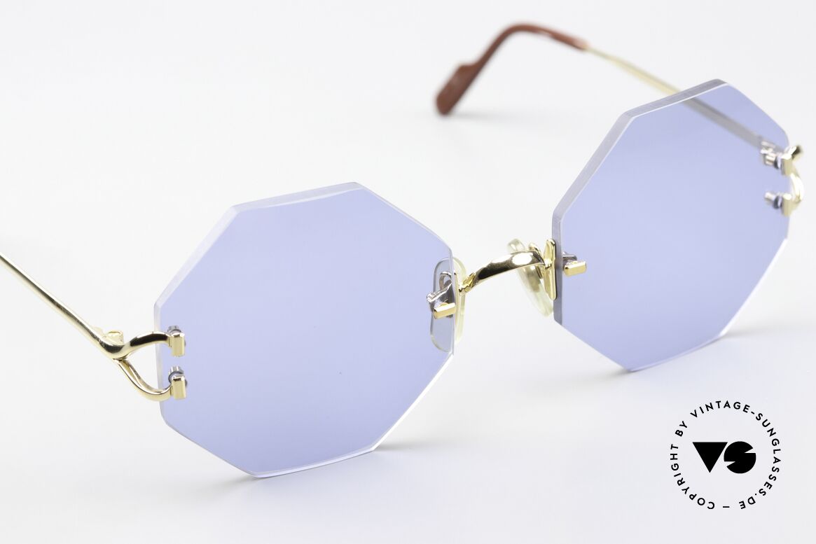 Cartier Rimless Octag Einzelstück Customized 90er, neue CR39 Sonnengläser in blau; 100% UV Schutz, Passend für Herren und Damen