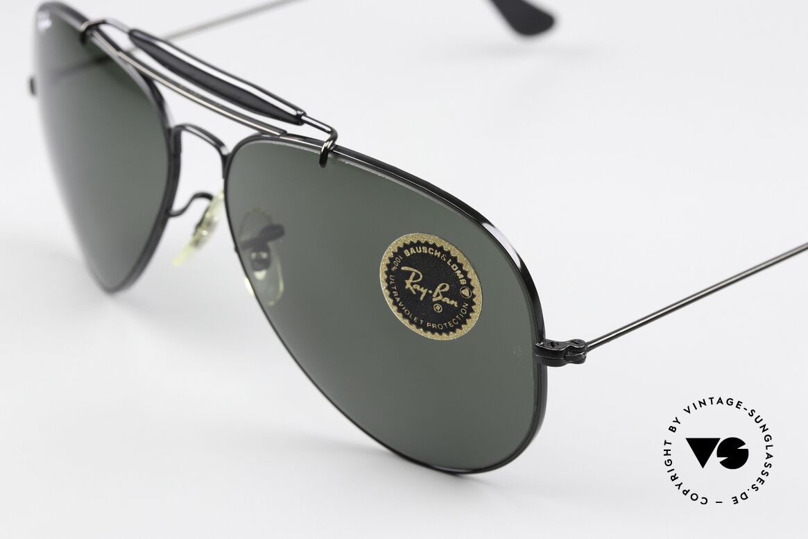 Ray Ban Outdoorsman II G15 Black Chrome Edition, grüne G15-Mineralsonnengläser mit B&L Gravur, Passend für Herren