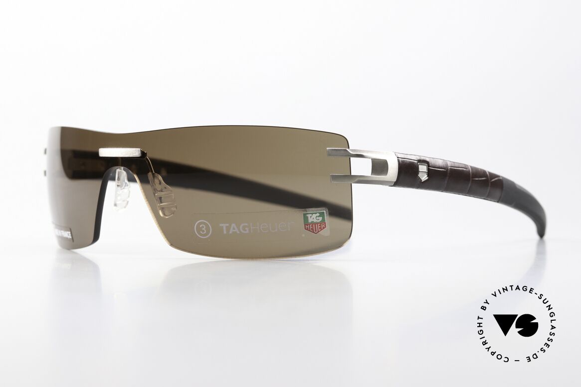 Tag Heuer L-Type 0451 Randlose Luxus Sonnenbrille, Color Code 210: Palladium Matt / Marron Leather, Passend für Herren