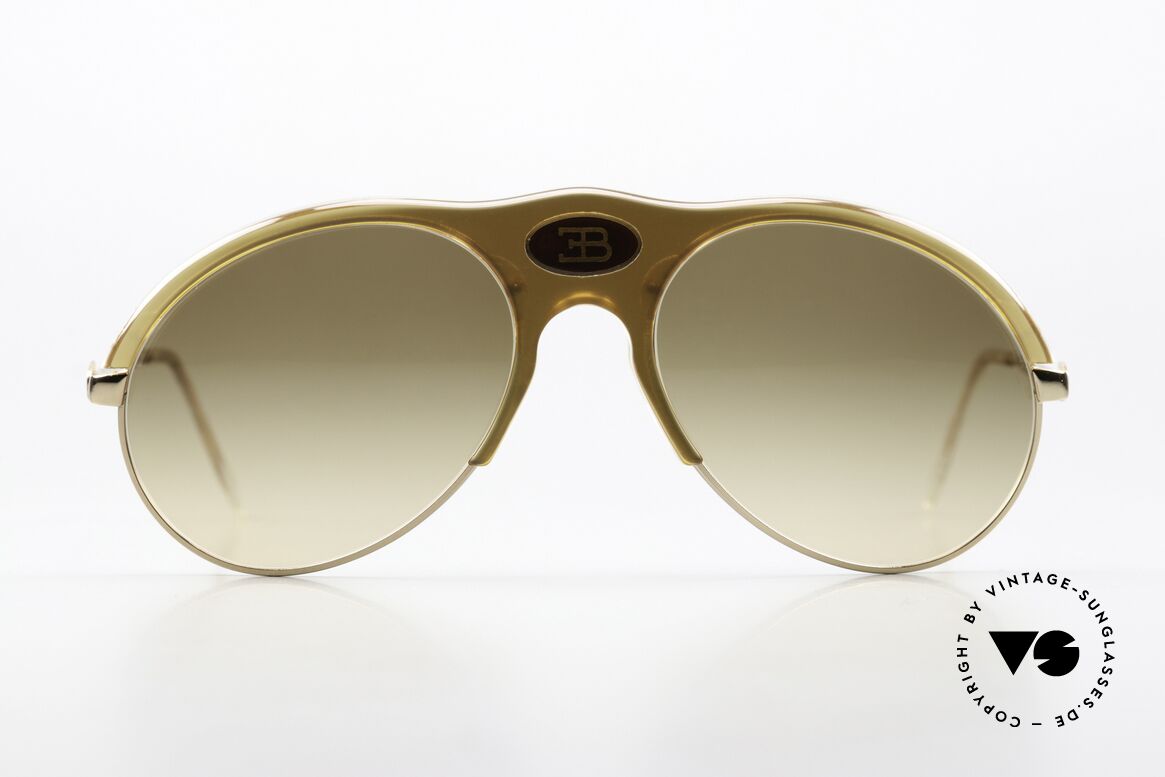 Bugatti 64901 Sammler Sonnenbrille 70er, edel, gold-glänzende Front mit goldbraunen Gläsern, Passend für Herren