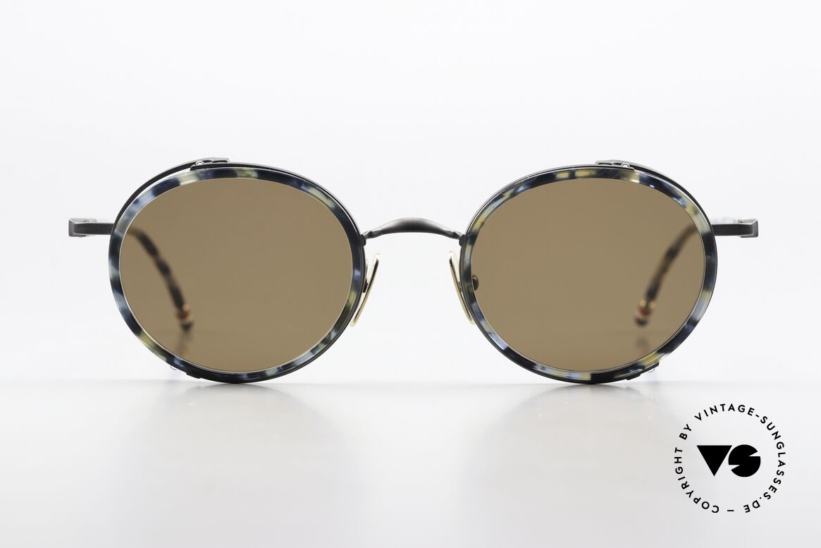 Thom Browne TBS813 Stilvolle Runde Sonnenbrille, Thom Browne Sonnenbrille, TBS813-49-02, NVY BLK, Passend für Herren