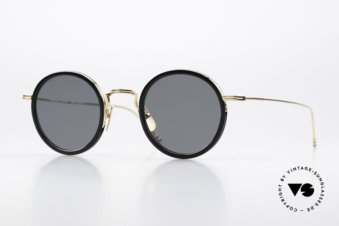 Thom Browne TBS906 Stilvolle Runde Sonnenbrille, Thom Browne Sonnenbrille, TBS906-46-01, BLK GLD, Passend für Herren