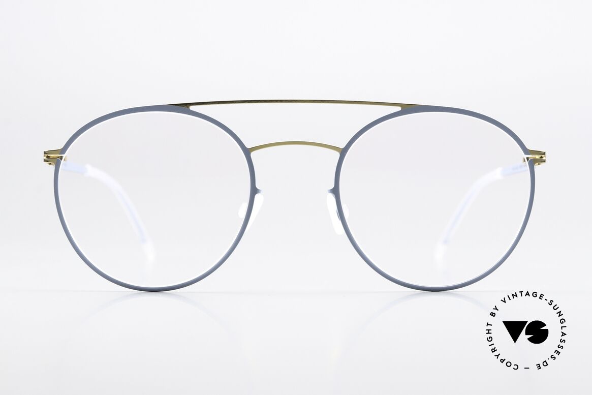 Mykita Dagur Damenbrille Gold Blaugrau, runde Brille der LITE-Kollektion; 2015-2018 gefertigt, Passend für Damen