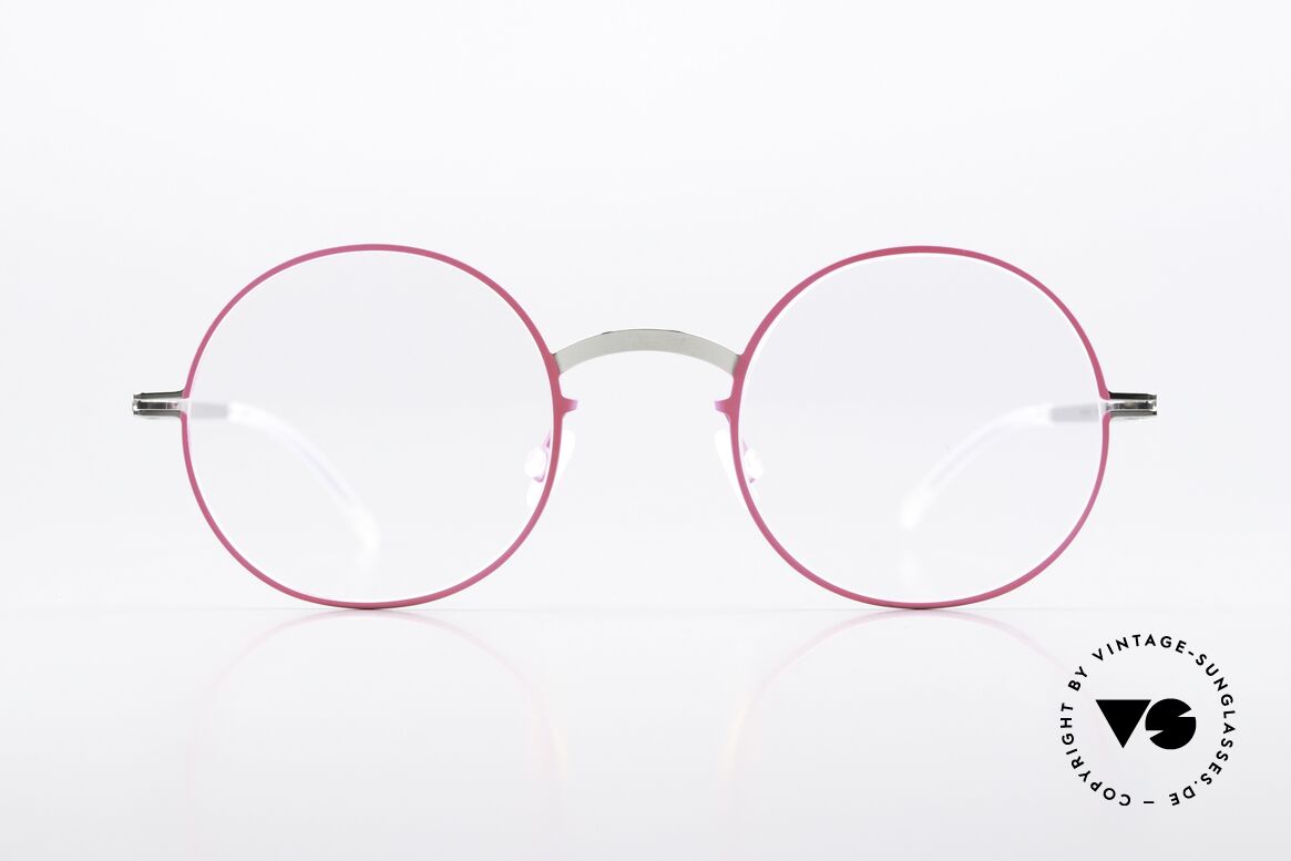 Mykita Sigur Damenbrille Silver Neon Pink, runde Brille LITE-Kollektion (2012 - 2014 gefertigt), Passend für Damen