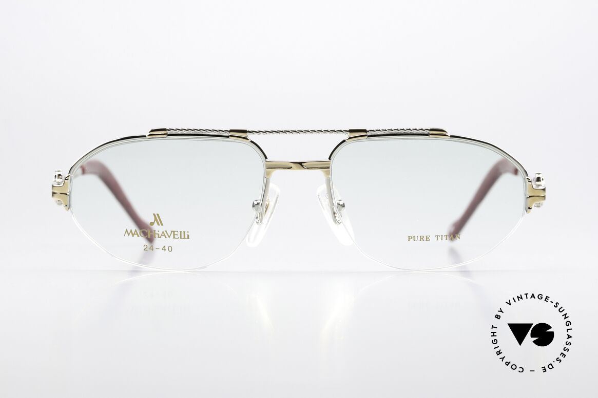 Machiavelli 24-40 Alte 80er Brille Gold & Platin, Kollektion benannt nach dem italienischen Philosophen, Passend für Herren