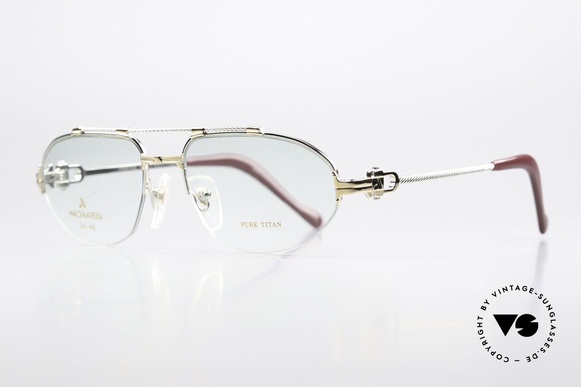 Machiavelli 24-40 Alte 80er Brille Gold & Platin, ein wirklich exzentrisches und opulentes Brillengestell, Passend für Herren