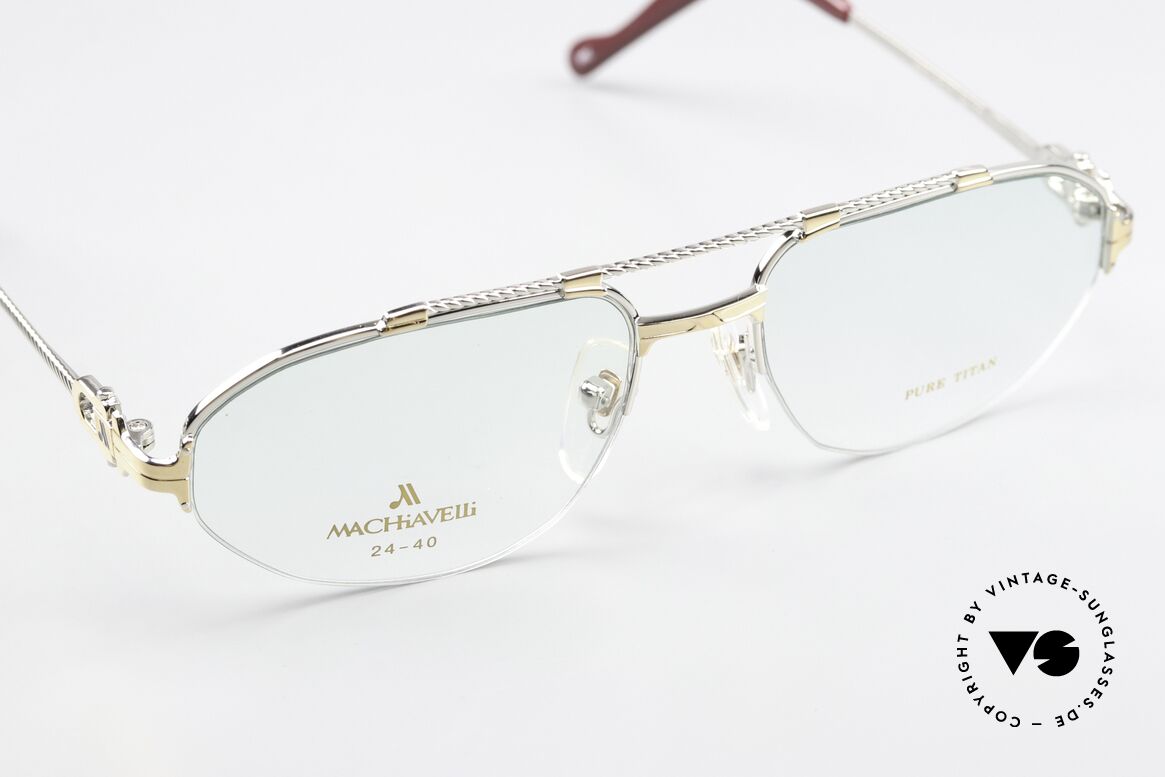 Machiavelli 24-40 Alte 80er Brille Gold & Platin, halb rahmenlos (Nylor-Brille) & entspechend komfortabel, Passend für Herren