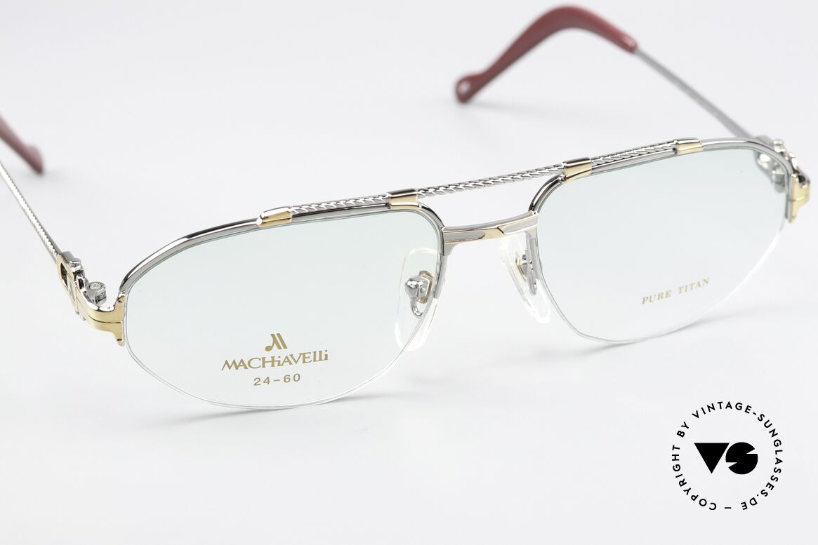 Machiavelli 24-60 80er Brille Palladium Gold, halb rahmenlos (Nylor-Brille) & entspechend komfortabel, Passend für Herren