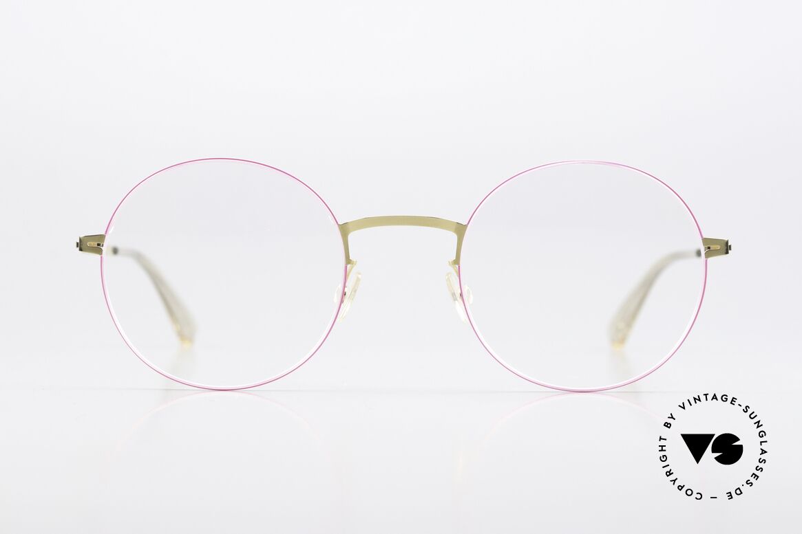 Mykita Kayo Rahmen Gold / Neon Pink, runde Brille der LESSRIM-Kollektion von 2017-2019, Passend für Damen