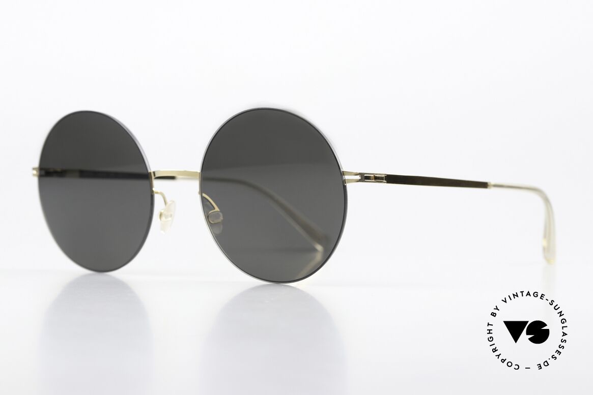 Mykita Yoko Grosse Runde Sonnenbrille, Farbcode 056 = 'Gold / Black / Darkgrey Solid Lenses', Passend für Damen