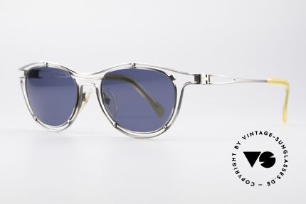 Jean Paul Gaultier 56-2176 Echte Designer Sonnenbrille, gebürstetes Titan mit dunkelblauen Sonnengläsern, Passend für Herren und Damen