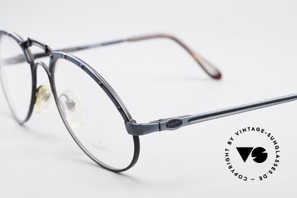 Bugatti 12028 Seltene 80er Vintage Brille, sehr noble Lackierung in blau-anthrazit-metallic, Passend für Herren