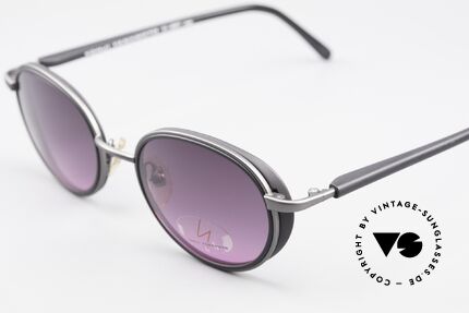 Yohji Yamamoto 51-6201 Seitenblenden Sonnenbrille, kleine Seitenblenden & Sonnengläser in grau-pink VL, Passend für Damen