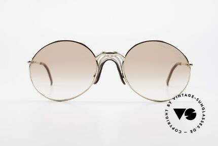 Porsche 5658 Runde Vintage Sonnenbrille, vergoldete Metallfassung mit einem Leder-Sattelsteg, Passend für Herren