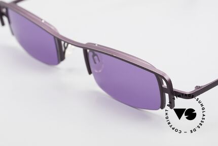 Theo Belgium Winter Damen Sonnenbrille Eckig 90er, sehr spezielle dunkle Lackierung in VIOLETT METALLIC, Passend für Damen