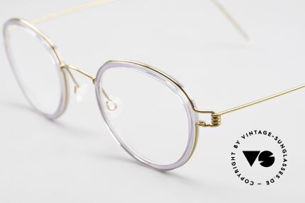 Lindberg Jackie Air Titan Rim Damenbrille Panto Stil Small, goldene Fassung mit Inner-Rand in "violett transluzent", Passend für Damen