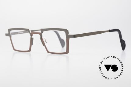 Theo Belgium Splitting Bamboo Herrenbrille Eckig Titanium, sehr hochwertig (Titanium-Rahmen) und bicolor, Passend für Herren