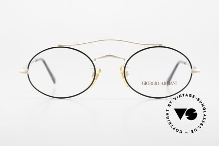 Giorgio Armani 115 90er Designer Brille Fassung, ovaler Rahmen mit sehr markanter Brillen-Brücke, Passend für Herren und Damen