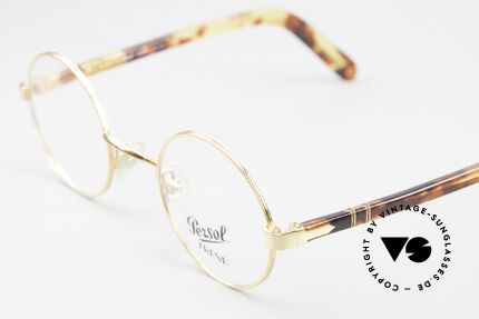 Persol Jabez Runde 90er Vintage Brille, vergoldete Rahmenfront in Größe 45-23, Passend für Herren und Damen